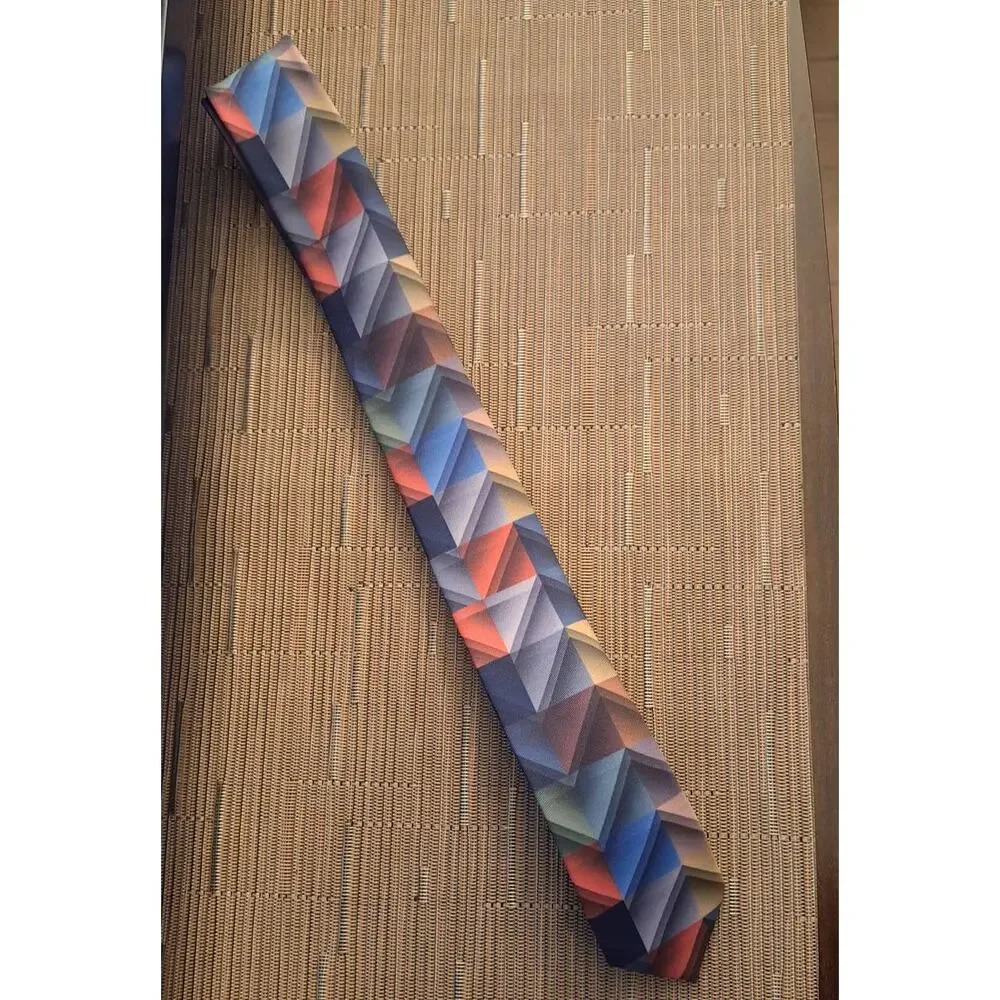 New Boys Geometric Zig Zag Satin Neck Tie Approximately 42